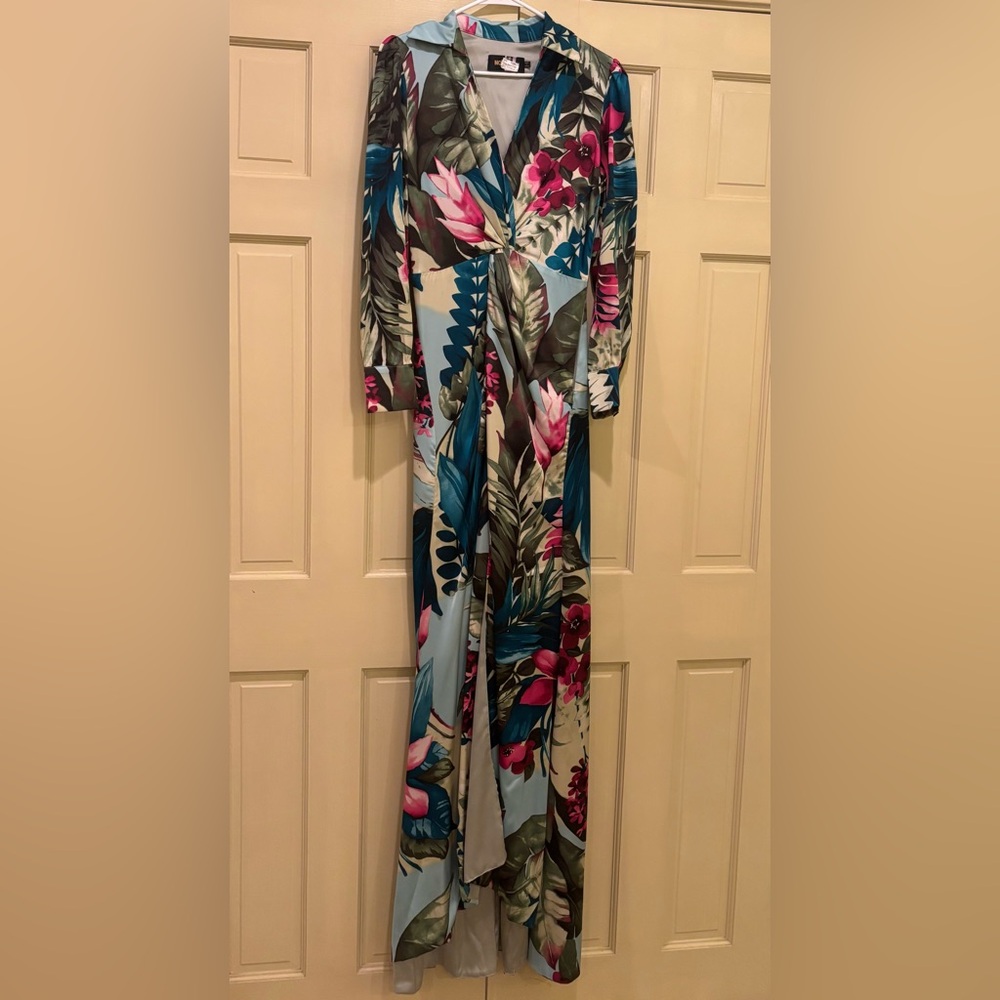 Fashion Nova Floral Maxi Dress - Green and Pink
